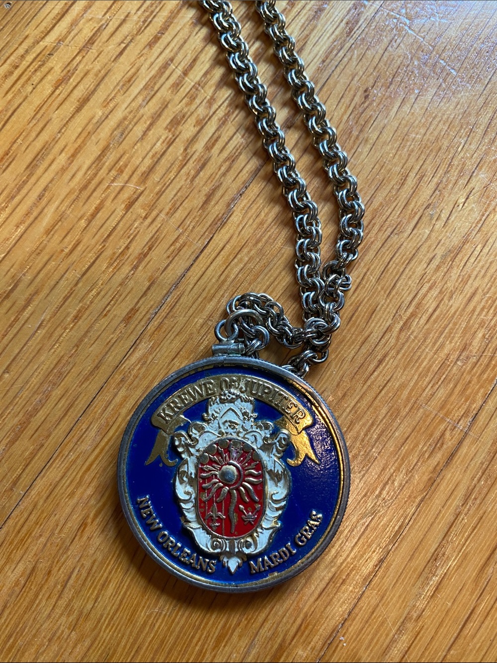 Krewe of Jupiter New Orleans Mardi Gras Medal Necklace - Blue, Red, Gold